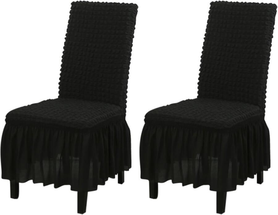 Daity Eetkamerstoelhoezen met stretch wasbaar set van 2 afneembare stoelhoezen keukenstoelbeschermers met rok (zwart 2-pack)