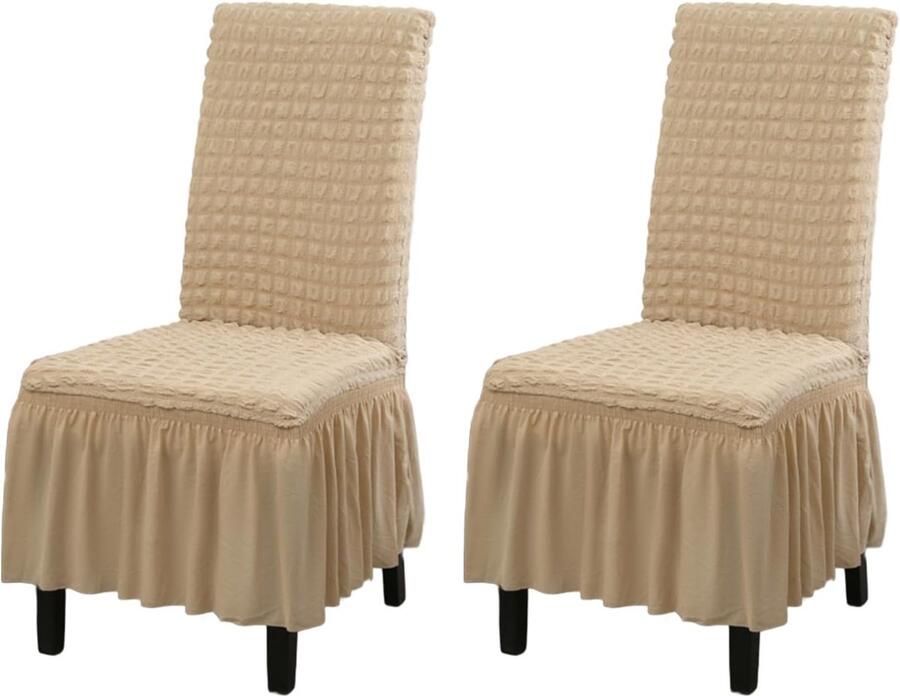 Daity Eetkamerstoelhoezen met stretch wasbaar set van 2 afneembare stoelhoezen keukenstoelbeschermers met rok (beige 2-pack)