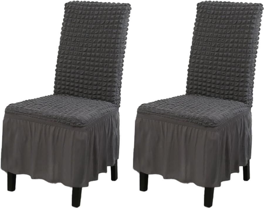 Daity Eetkamerstoelhoezen met stretch wasbaar set van 2 afneembare stoelhoezen keukenstoelbeschermers met rok (donkergrijs 2-pack)