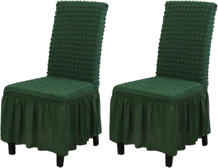 Daity Eetkamerstoelhoezen met stretch wasbaar set van 2 afneembare stoelhoezen keukenstoelbeschermers met rok (donkergroen 2-pack)