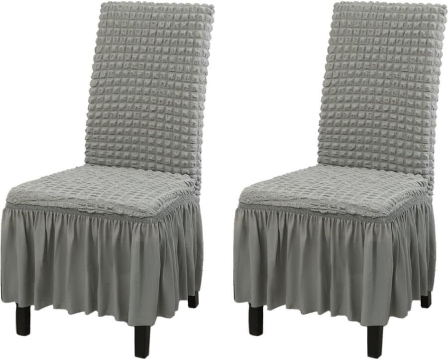 Daity Eetkamerstoelhoezen met stretch wasbaar set van 2 afneembare stoelhoezen keukenstoelbeschermers met rok (lichtgrijs 2-pack)