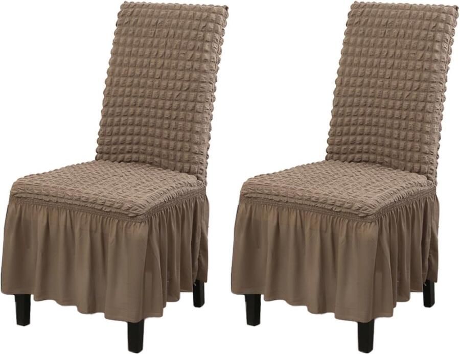 Daity Eetkamerstoelhoezen stretch wasbaar set van 2 afneembare hoezen keukenstoelbeschermers met rok (lichtbruin 2-pack)
