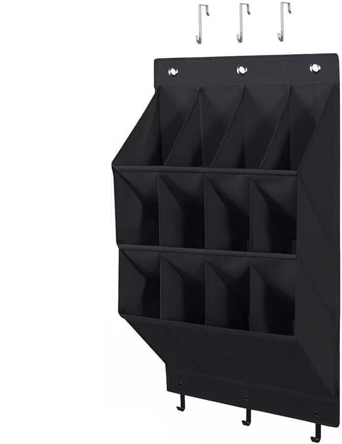 Daity Schoenenrek voor over de deur met haken organizer met 12 vakken voor schoenen accessoires en meer ruimtebesparende garderobekastoplossing zwart