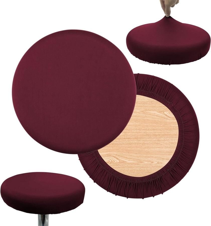 Daity Set van 2 Zachte ronde barkrukzittinghoes voor stoelen van 10-14 inch elastische stoffen barkrukzittinghoes ronde wasbare krukzittinghoes voor bars huizen hotels markten (rood)