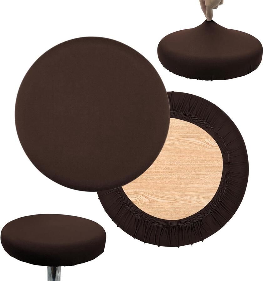 Daity Set van 2 Zachte ronde barkrukzittinghoes voor stoelen van 10-14 inch elastische stoffen barkrukzittinghoes ronde wasbare krukzittinghoes voor bars huizen hotels markten (Bruin)