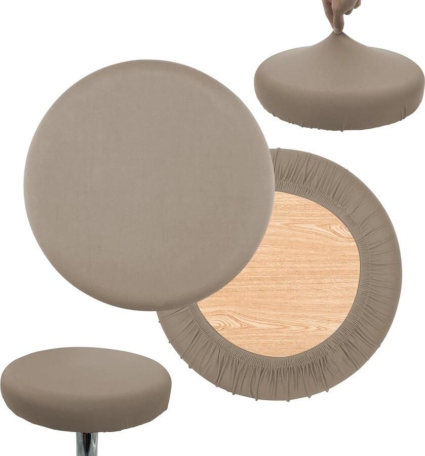 Daity Set van 2 Zachte ronde barkrukzittinghoes voor stoelen van 10-14 inch elastische stoffen barkrukzittinghoes ronde wasbare krukzittinghoes voor bars huizen hotels markten (Lichte mokkakleur)