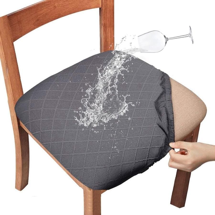 Daity Stoelhoezen eetkamerstoelhoezen met strikken stretch jacquard stoelhoezen beschermhoezen voor eetkamer- en keukenstoelen 4 stuks diamantgrijs