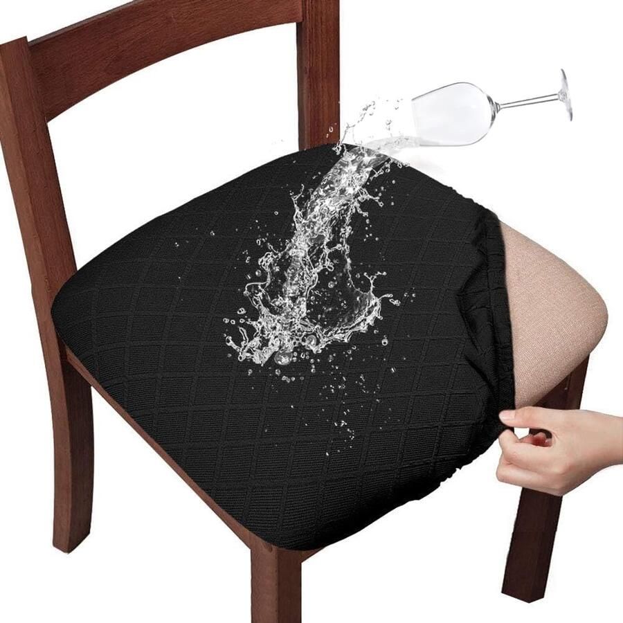 Daity Stoelhoezen eetkamerstoelhoezen met strikken stretch jacquard stoelhoezen beschermhoezen voor eetkamer- en keukenstoelen 4 stuks diamantzwart