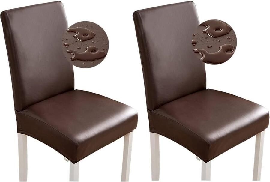 Daity Stretch eetkamerstoelhoes waterdichte PU-leren stoelhoes stoelbeschermer universele stoelhoes geschikt voor restaurant keuken hotel (set van 2 bruin)