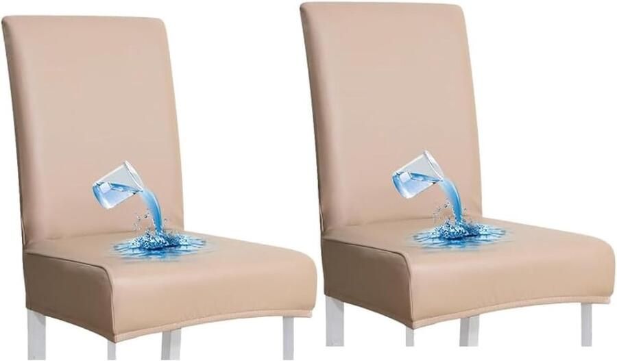 Daity Stretch eetkamerstoelhoes waterdichte PU-leren stoelhoes stoelbeschermer universele stoelhoes geschikt voor restaurant keuken hotel (kaki set van 2)
