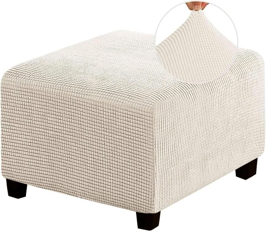 Daity Stretch voetenbankhoes Vierkante voetenbankhoes voor de woonkamer Voetenbank stretchhoes past op voetenbank Ottoman dikke geruite jacquardstof met elastische onderkant (medium biscotti beige)