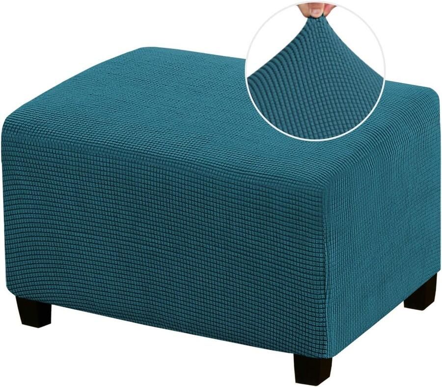 Daity Stretch voetenbankhoes voetenbank stoelhoes rechthoekig geschikt voor woonkamer voetenbank stretchhoes geschikt voor voetenbank poef dikke jacquardstof met ruitmotief elastische onderkant (standaardmaat donkerblauw)