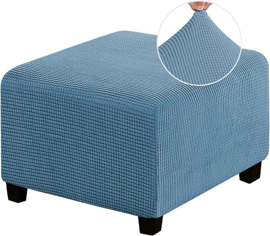 Daity Vierkante voetenbankhoes voor de woonkamer. Stretchhoes voor de voetenbank in de woonkamer. Geschikt voor de voetenbank in de woonkamer. Dikke jacquardstof met elastische onderkant (medium grijsblauw)
