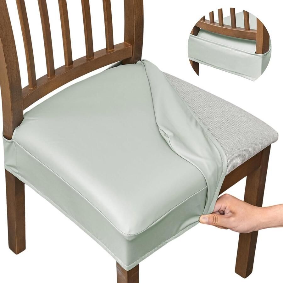 Daity Waterdichte stoelhoezen voor eetkamerstoelen set van 2 PU-leren stoelhoezen afneembare en wasbare stoelbeschermer rugleuning (PU-lichtgrijs)