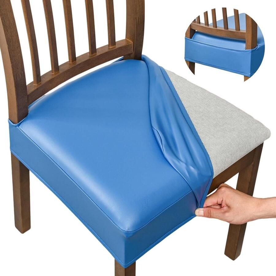 Daity Waterdichte stoelhoezen voor eetkamerstoelen set van 2 stoelhoezen van PU-leer afneembare en wasbare stoelbeschermer rugleuning (PU-donkerblauw)