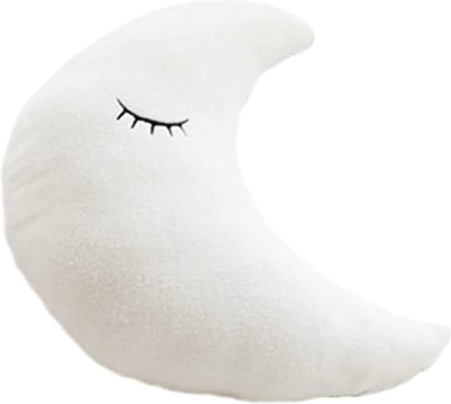 Daity Zacht pluche sterrenkussen maanwolk fris kussen bedkussen thuiskantoor bank autostoelkussen feestartikelen (maan (53 * 30) cm wit)