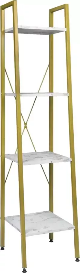 Dakta Boekenkast Marmer Ladder ontwerp Boekenrek 4 planken 34 x 35 x 148cm Wit & Goud