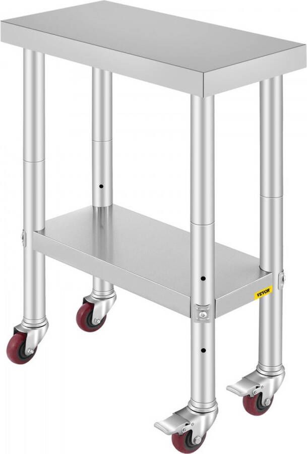Rvs Tafel Keukentafel Commerciële Keuken Werktafel Prep Tafel met 4 Wielen Rvs 24x12 inch Zilver