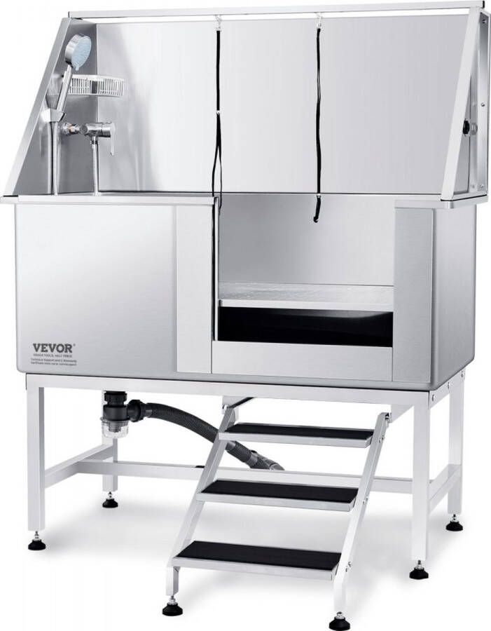 Dakta Professionele hondenverzorgingskuip 127cm roestvrij staal huisdierbad hondenwasstation max.150kg hondenverzorgingsdouche hondenwassysteem huisdierverzorgingskuip met rechterdeur hondendouche waskuip