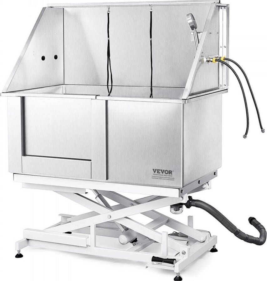 Dakta Professionele hondenverzorgingskuip 127cm roestvrij staal huisdierbad hondenwasstation max.150kg hondenverzorgingsdouche hondenwassysteem huisdierverzorgingskuip met linkerdeur hondendouche waskuip