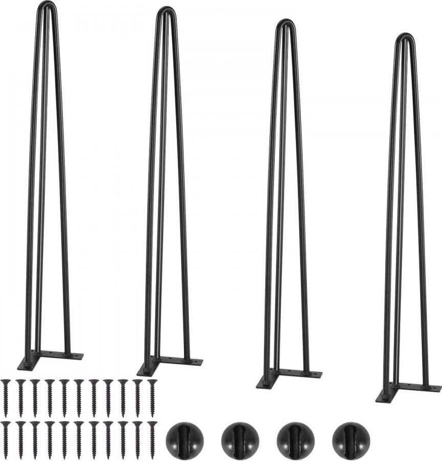 Dakta set van 4 tafelpoten hairpin tafellopers 710mm hoog 110x110mm montageplaat koolstofstaal mat zwarte poedercoating tafelpoten met rubberen voetkussens 408kg draagvermogen