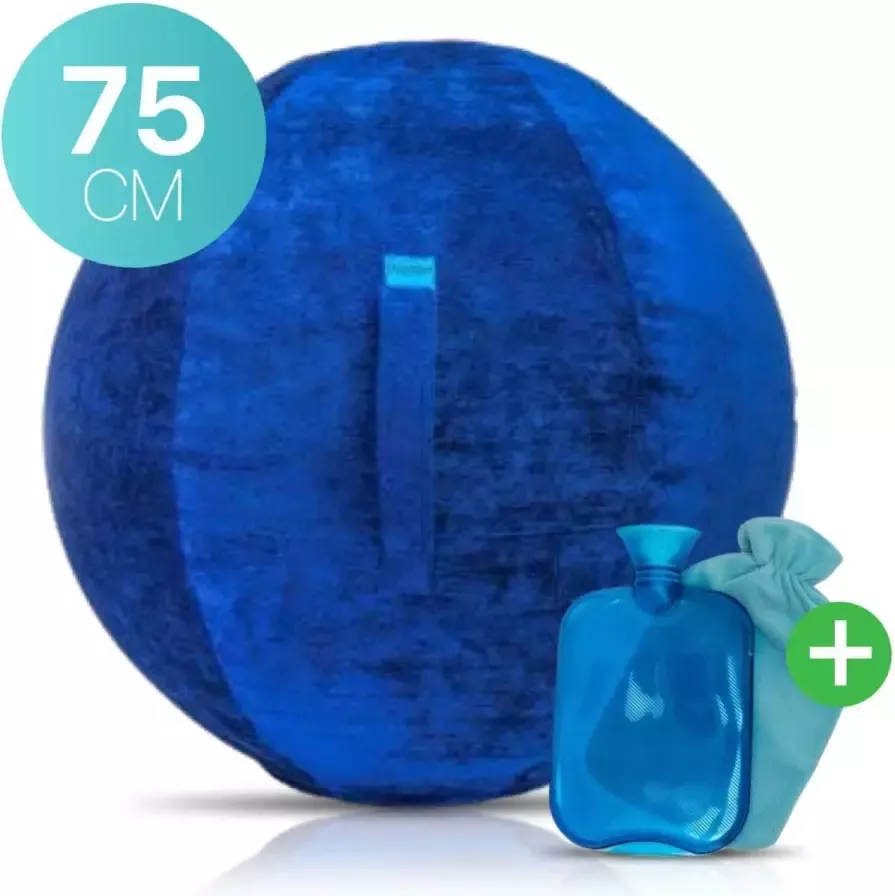 Damster Ergonomische Zitbal – Fitnessbal XL – Zwangerschapsbal & Yogabal – Blauw chenille 75 cm