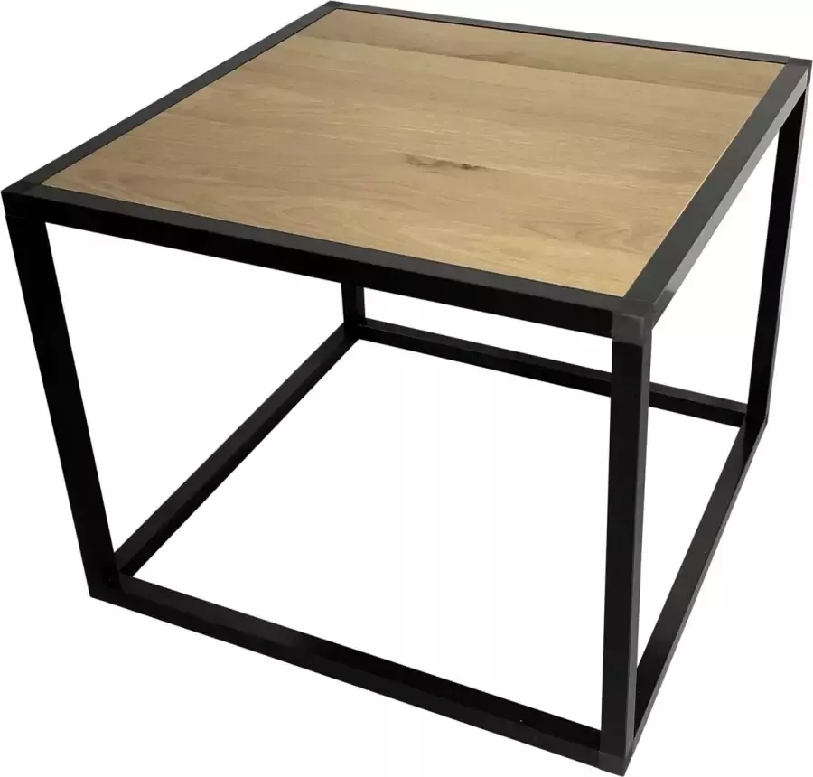 DBI Onderstel kerstboom Bijzettafel Eiken Salontafel Blok Tafel Steel-Line Industrieel Handgemaakt Nederlands Eiken hout Staal look 50x50x40cm