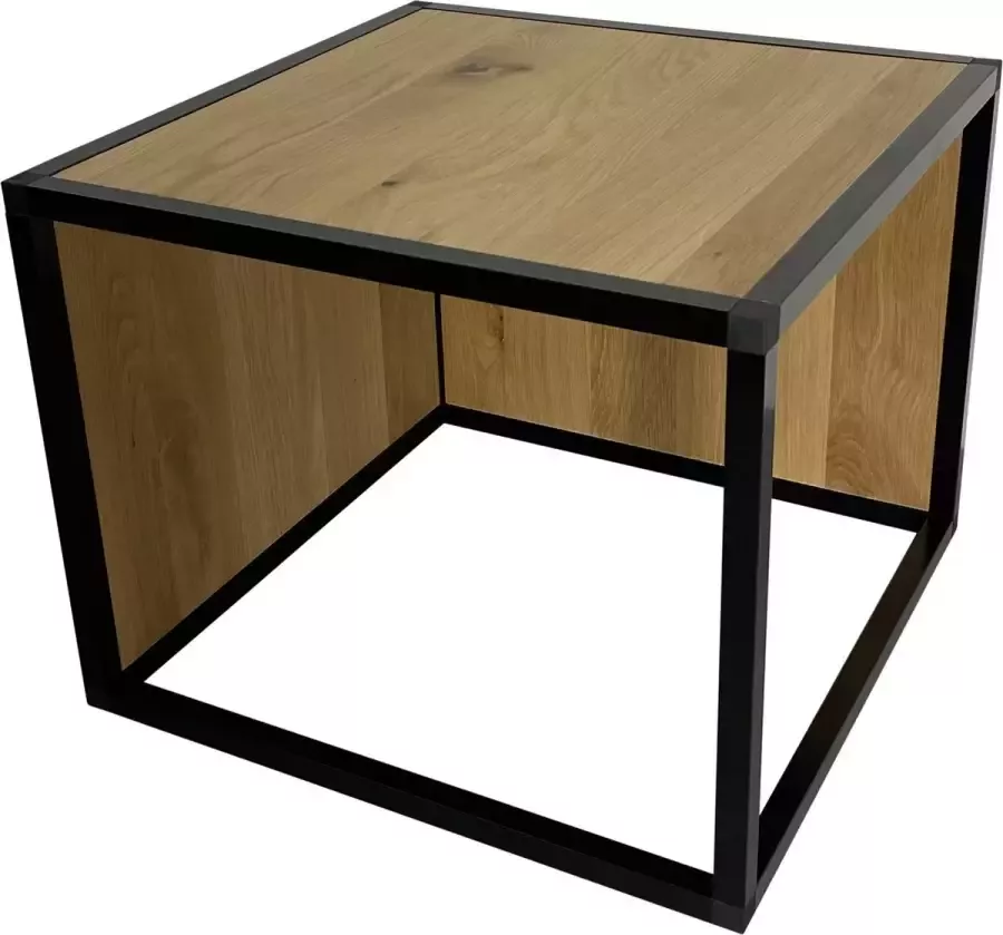 DBI Onderstel kerstboom Bijzettafel premium Eiken Salontafel Blok Tafel Steel-Line Industrieel Handgemaakt Eiken hout Staal look 50x50x40cm
