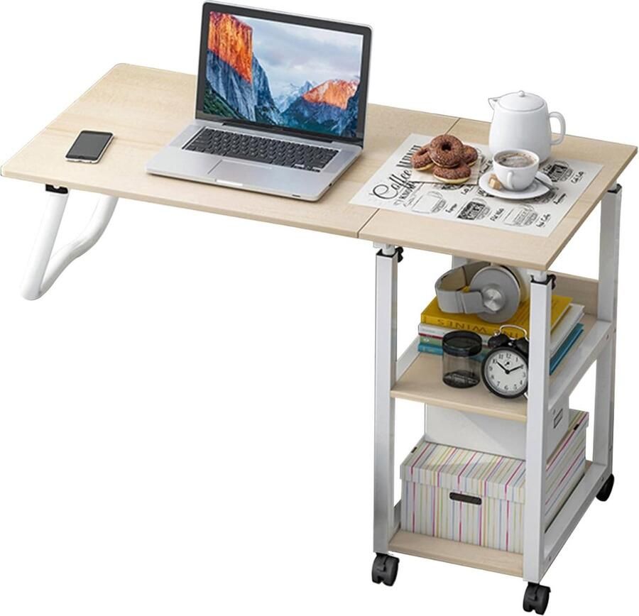 DD Bedtafeltje Met Wielen Bedtafel Laptopstandaard 100x40x70cm Warmwit