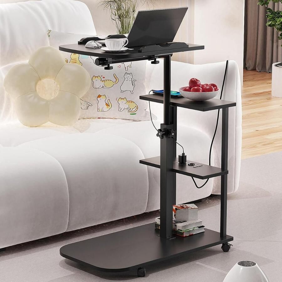 DD Bedtafeltje Met Wielen Bedtafel Laptopstandaard 40x68x107cm Zwart