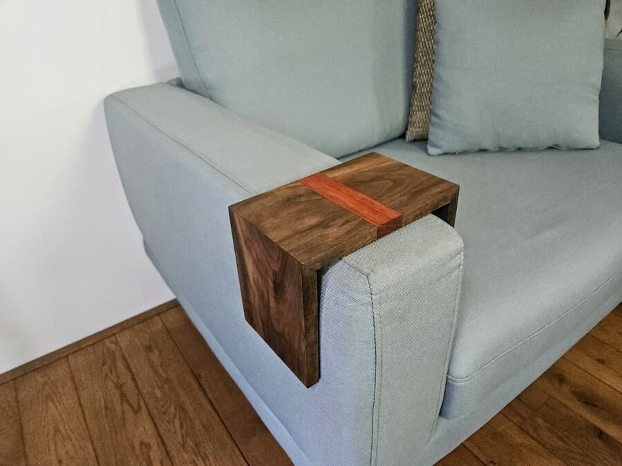 De Bizon Armleuning dienblad Walnoot met Padoek tussenstuk 13 cm binnenmaat