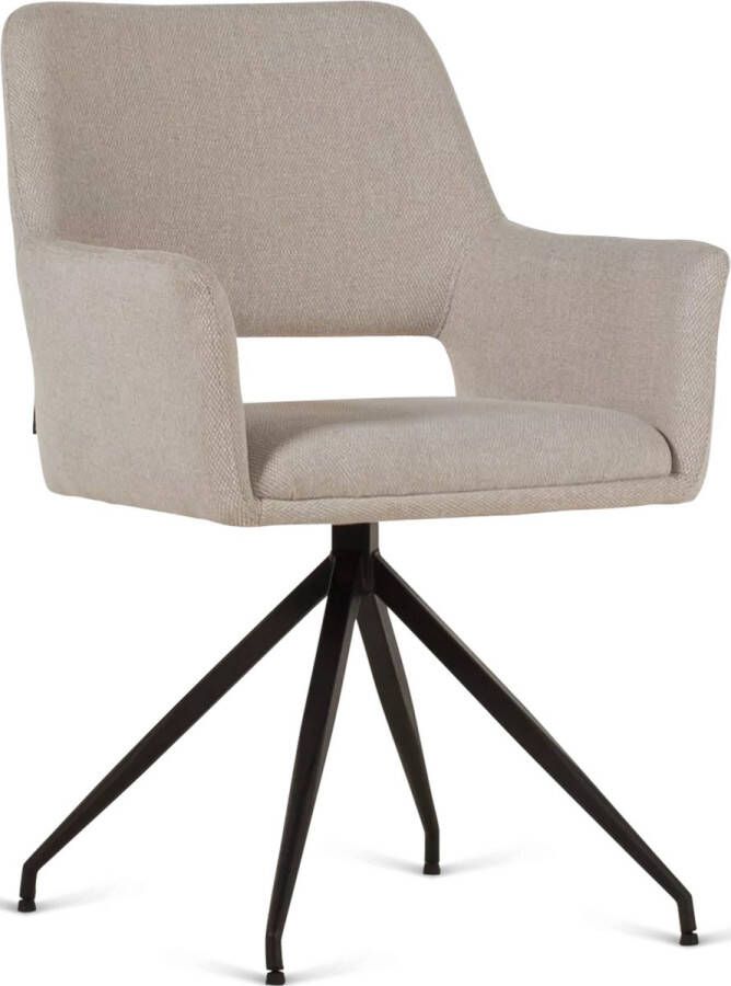 De Bommel Meubelen Armstoel Vela Milo Beige Eetkamerstoel met armleuning Stof Naturel Eettafelstoel Keukenstoel Eetstoel Stoel eetkamer