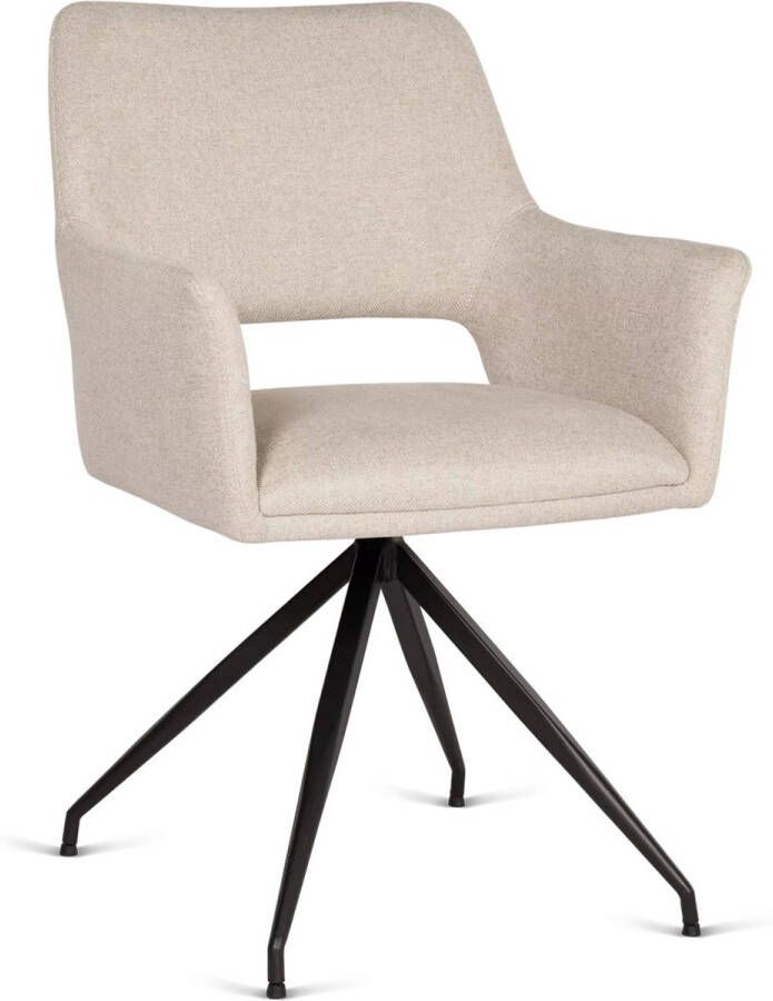 De Bommel Meubelen Armstoel Vela Soho Beige Eetkamerstoel met armleuning Stof Naturel Eettafelstoel Keukenstoel Eetstoel Stoel eetkamer