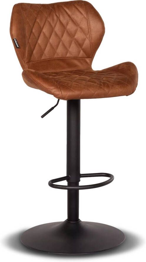 De Bommel Meubelen Barstoel Reza Microleder Cognac Barkruk met rugleuning