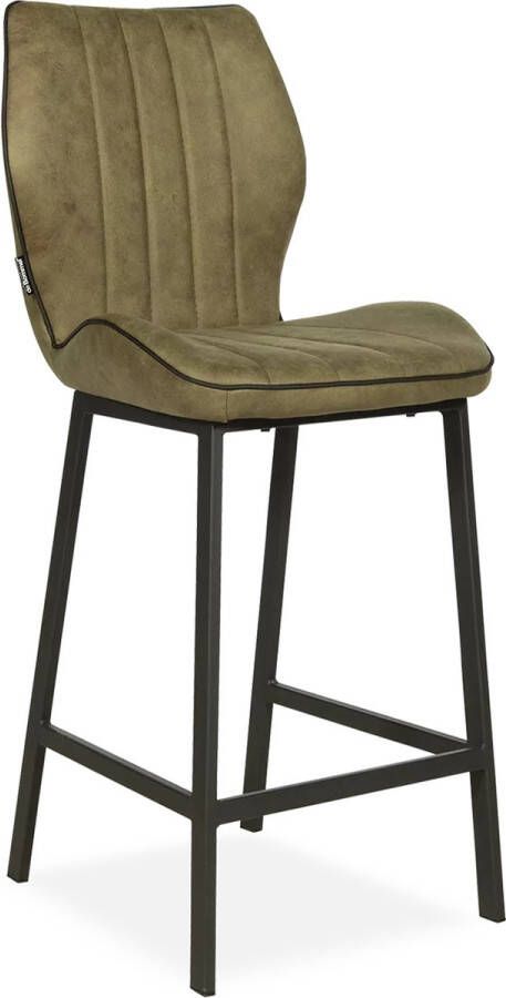 De Bommel Meubelen Barstoel Vinny (Laag) Otis Olijf Stof Groen Industrieel Barkrukken met rugleuning Barstoelen met rugleuning Barstoel kruk