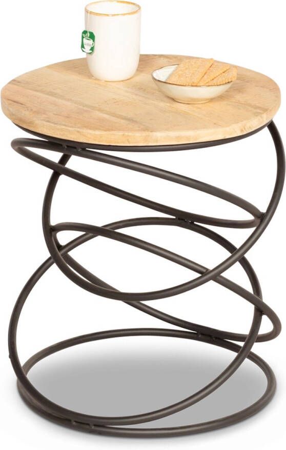 de Bommel Meubelen Bijzettafel Curly Metaal Zwart Bijzettafel Rond Bijzettafel Hout Industrieel