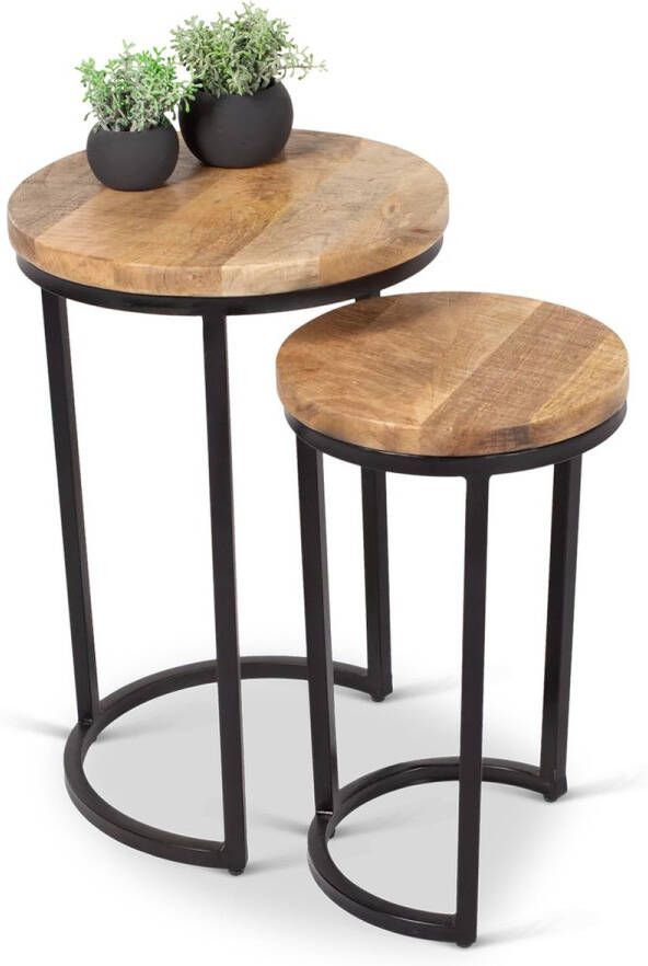 De Bommel Meubelen Bijzettafel (set van 2) Acco Bijzettafel Rond Bijzettafel Hout Industrieel