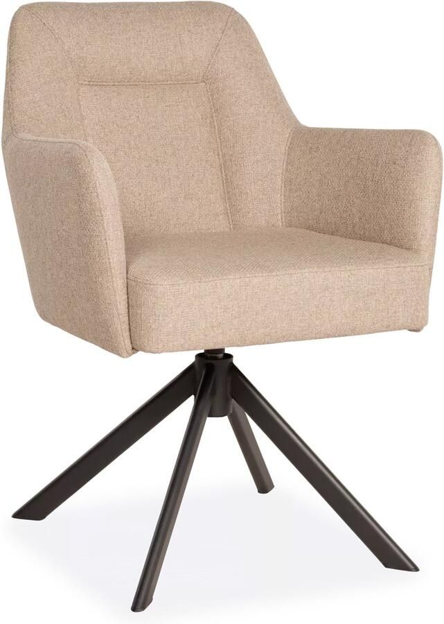 De Bommel Meubelen Eetkamerstoel Salina Barrel Zand Stoffen eetkamerstoelen Beige eetkamerstoelen met armleuning Draaibare eetkamerstoelen Stof Naturel Modern Eettafelstoel Keukenstoel Eetstoel Stoel eetkamer