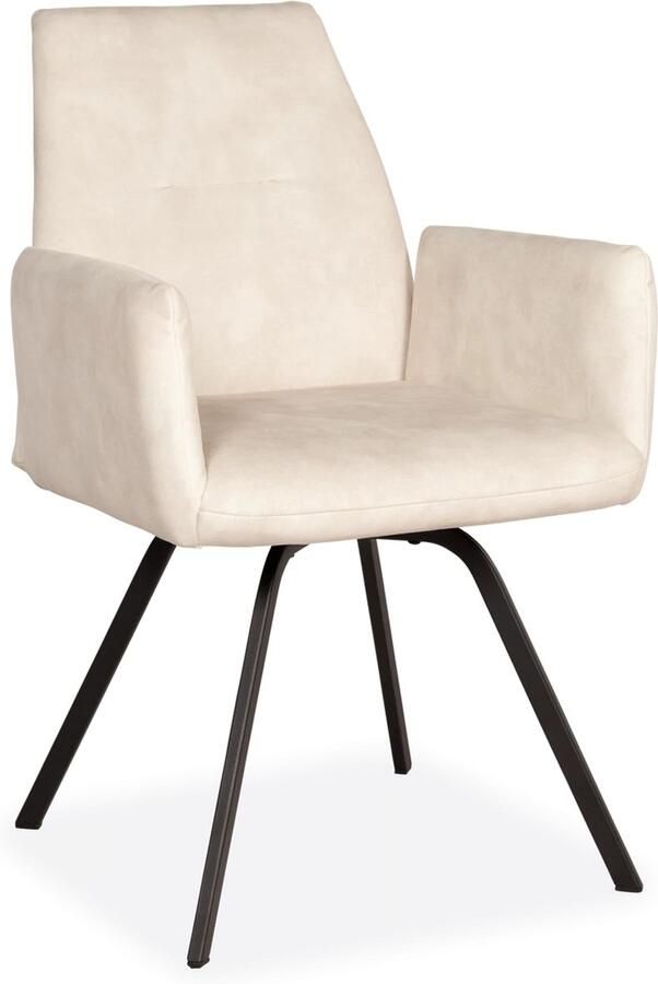 De Bommel Meubelen Armstoel Ezra Adore Ecru Eetkamerstoel met armleuning Velvet Naturel Modern Eettafelstoel Keukenstoel Eetstoel Stoel eetkamer