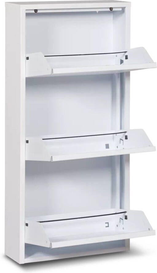 De Bommel Meubelen Schoenenkastje Shoes (3 vakken) Mat Wit Schoenenkast wit Schoenenkast metaal Schoenenrek wit Schoenenkast industrieel Schoenenkast modern- Schoenenkasten Schoenenrek wit