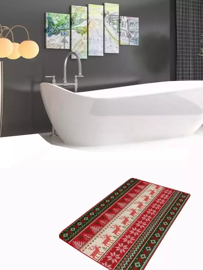 De Groen Home Badmat Rendieren 60x100 mat 10 mm zachte dikte Wasbaar Antislip Laagpolig Christmas Kerst Decor Badkamer