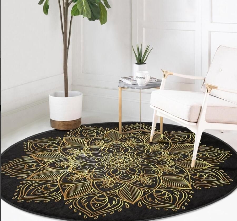 De Groen Home Vloerkleed 65x180cm Keukenloper Halloper Bloemen op Zwart Wasbaar Antislip Laagpolig Zacht Tapijt