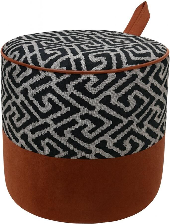 De Groen Home Ronde Poef – Zwart-Grijs & Bruin Patroon Fluweel – 40x30x30 cm Zitzak Comfortabele Zitzakstoel