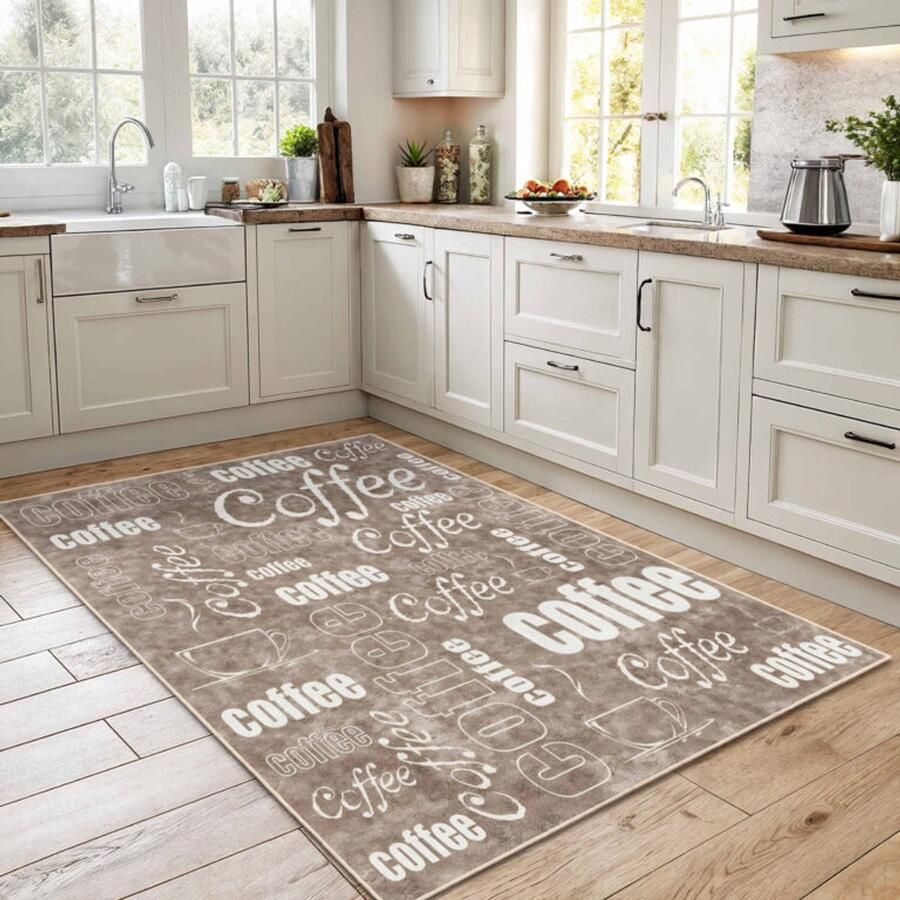 De Groen Home Vloerkleed 120x180cm Keukenloper Wasbaar Antislip Coffee Laagpolig Zacht Tapijt