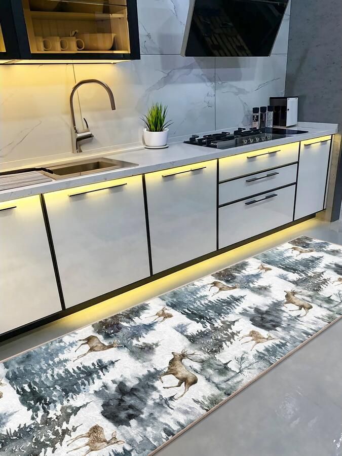 De Groen Home Vloerkleed 65x180cm Kerst pijnboom Keukenloper Halloper Keukenmat Wasbaar Antislip