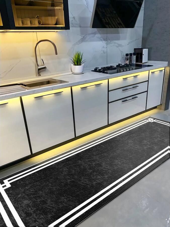 De Groen Home Vloerkleed 65x180cm Keukenloper Deurmat binnen Laagpolig zacht tapijt Bladeren Wasbaar Antislip Black Friday 2024