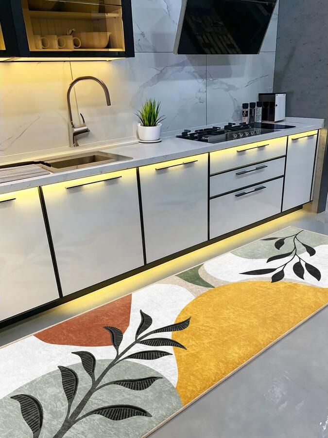De Groen Home Vloerkleed 65x180cm Keukenloper Wasbaar Antislip Groene marmer patroon Laagpolig Zacht Tapijt - Foto 2