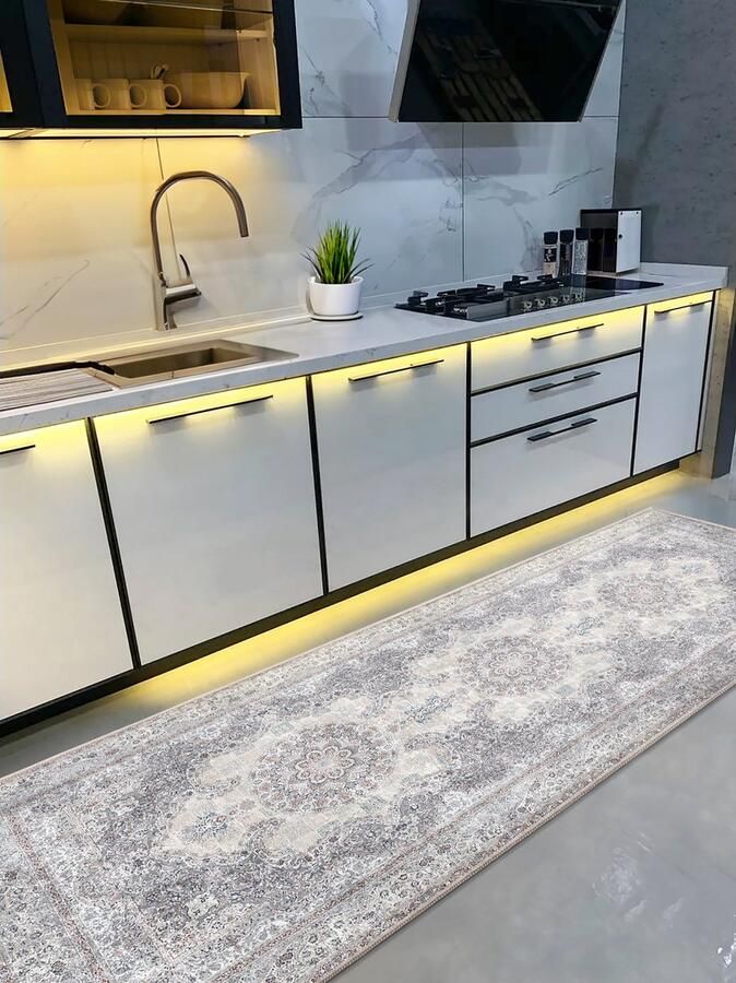 De Groen Home Rond Vloerkleed Ø150 cm Onedraw blad op lichtgroen 10mm zachte dikte Wasbaar Anti-slip Laagpolig Tapijt