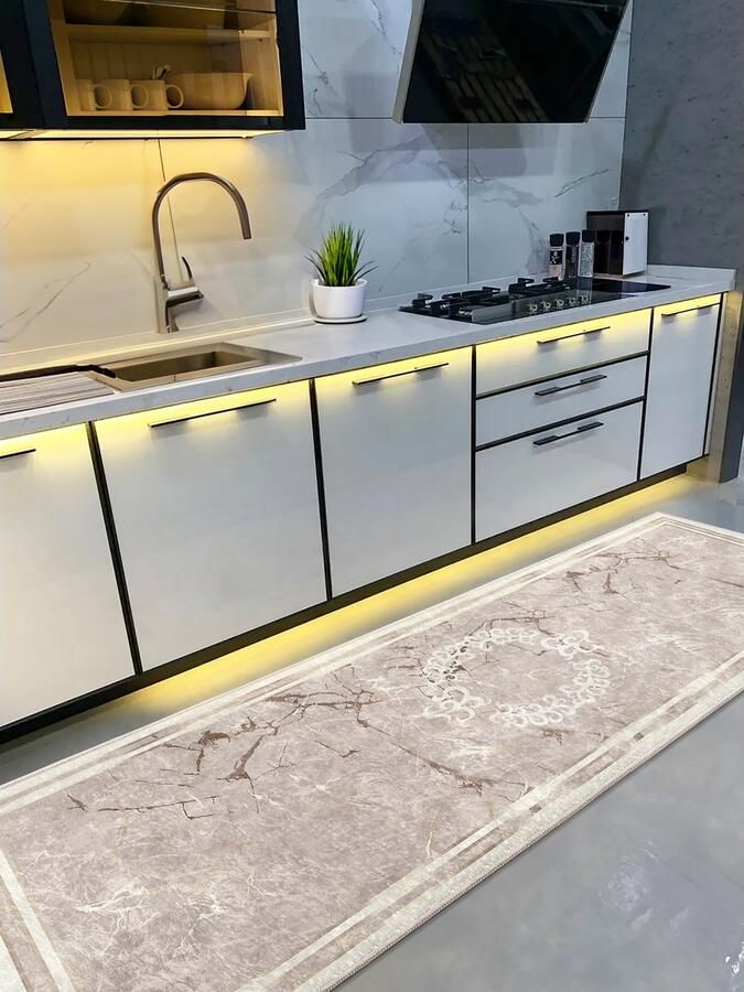 De Groen Home Vloerkleed 65x180cm Keukenloper Wasbaar Antislip Vintage Laagpolig Zacht Tapijt