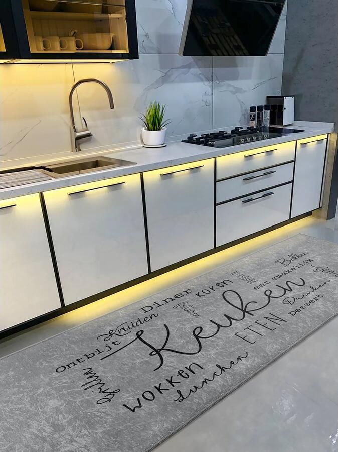 De Groen Home Rond Vloerkleed Ø150 cm Gold Bloem op Zwart 10 mm zachte dikte- Wasbaar Anti-slip Laagpolig Tapijt - Foto 2